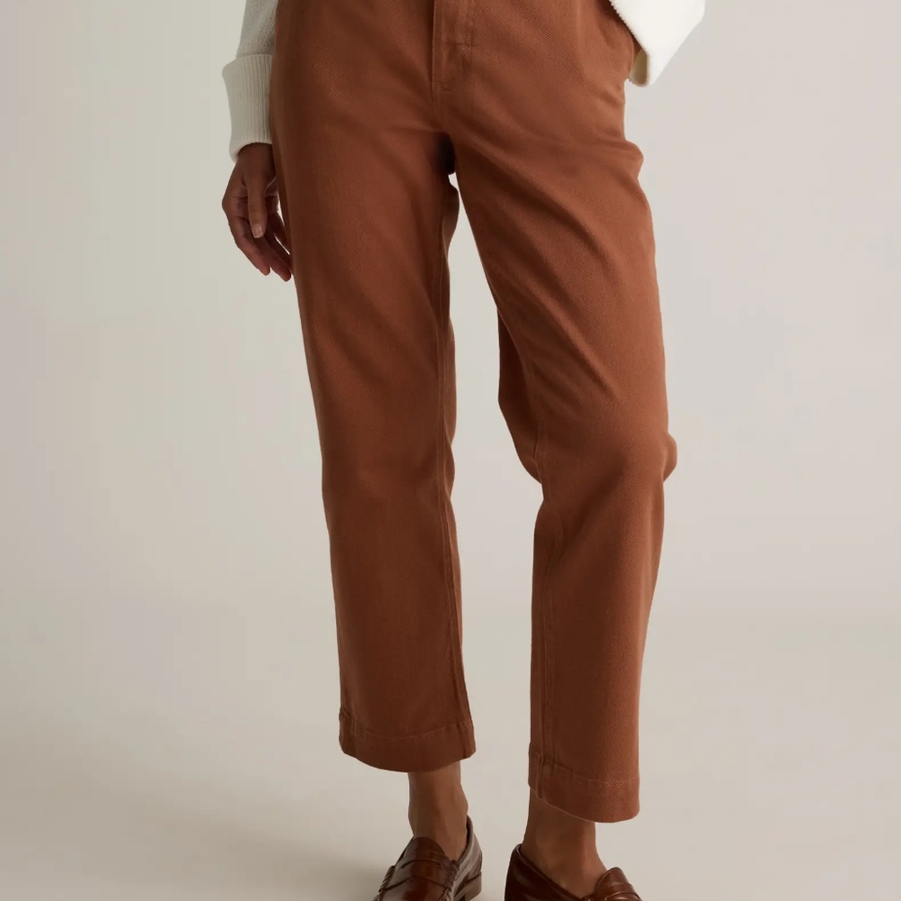 Organic Stretch Cotton Twill Straight Leg Cropped Pants, Rust Color, Size 27 - Picture 7 of 15